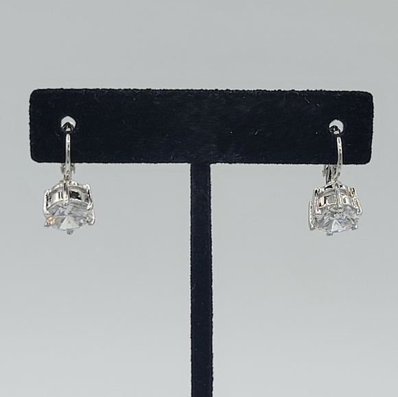 Silvertone Crystal Leverback Earrings #1332 - Picture 4 of 13